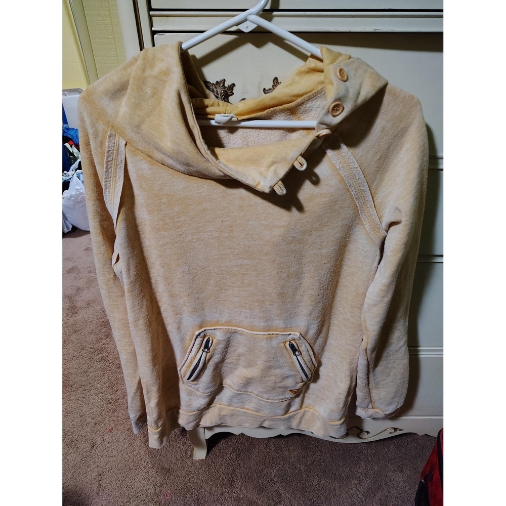 Roxy Hoodie Womens Large Asymmetrical Button Pullover Kangaroo Pocket Casual
